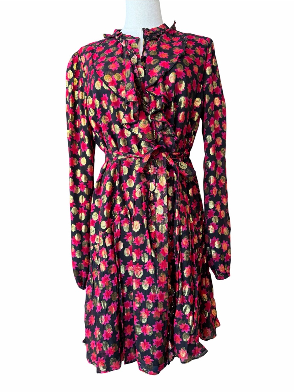 S_ SALONI Tilly Floral-Print Polka-Dot Jacquard Dress
